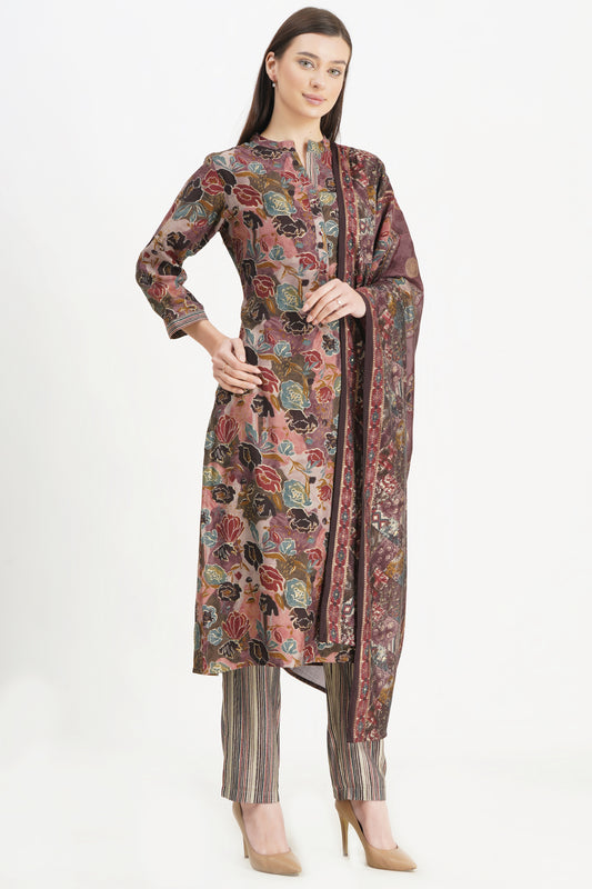 Floral Print Straight Kurta Set with Dupatta