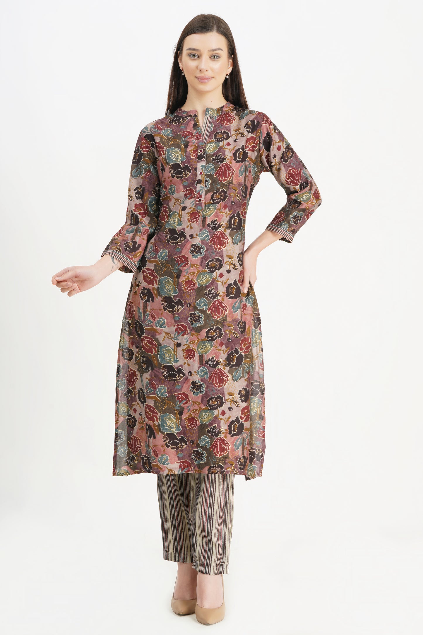 Floral Print Straight Kurta Set with Dupatta
