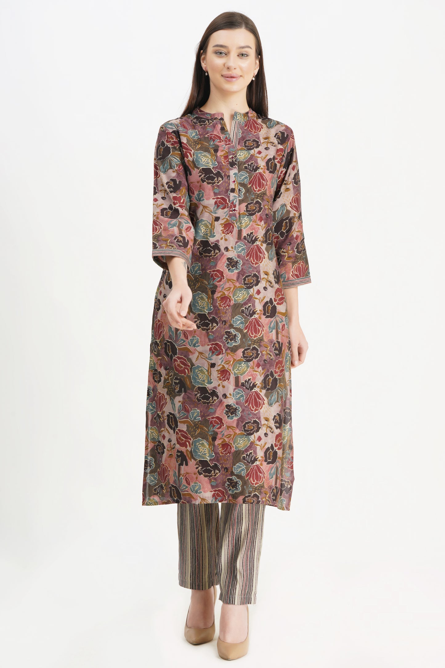 Floral Print Straight Kurta Set with Dupatta