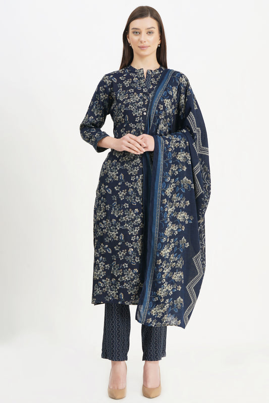 Elegant Floral Design Pant Suit with Dupatta