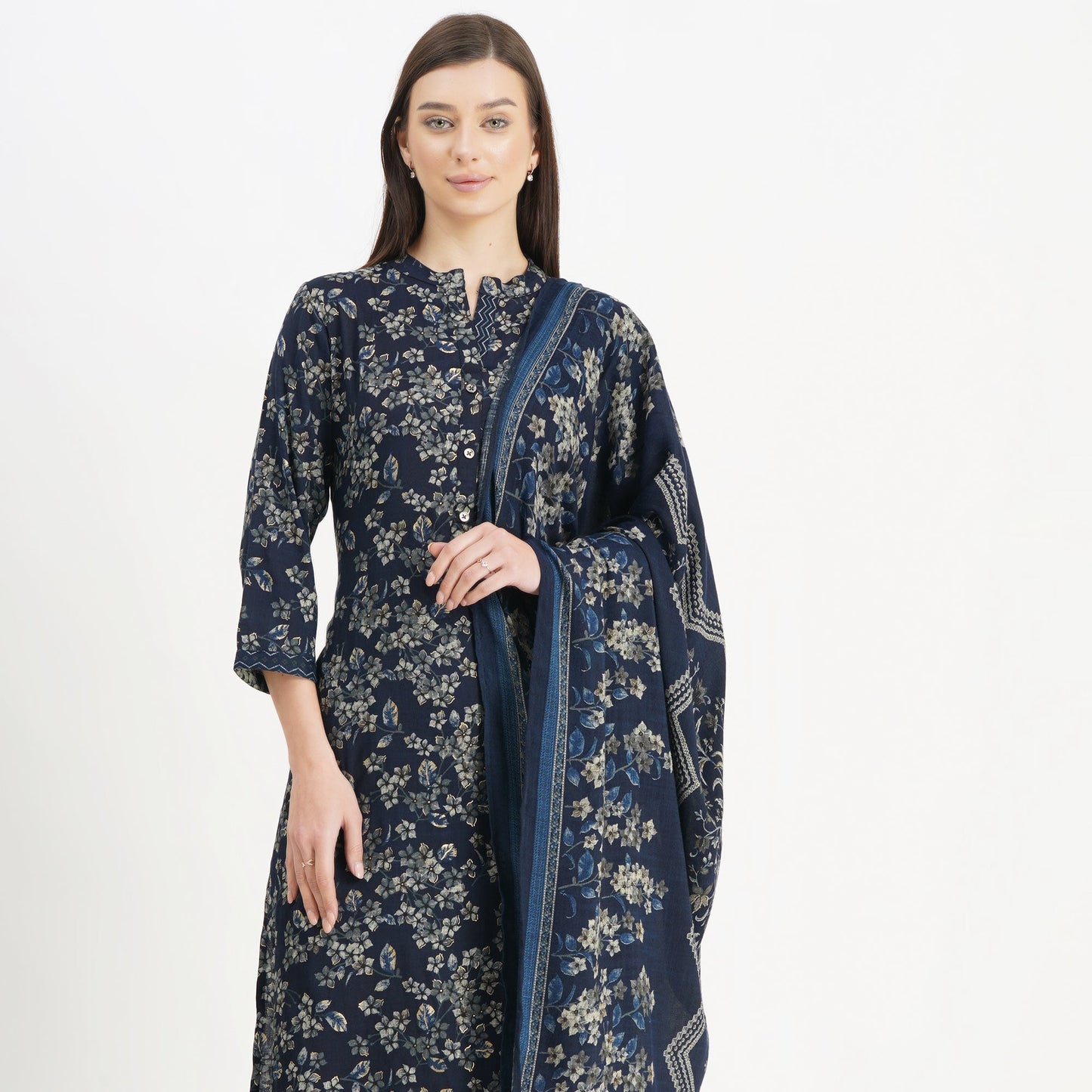 Elegant Floral Design Pant Suit with Dupatta