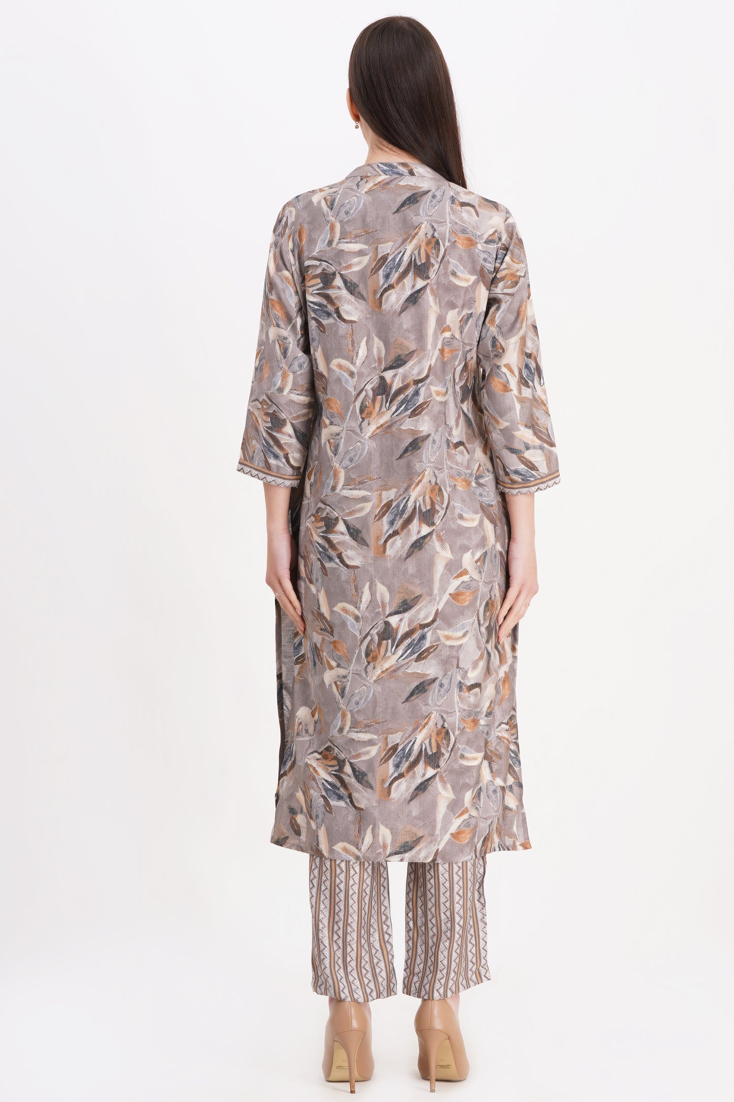 Elegant Grey Printed Kurta Set with Dupatta