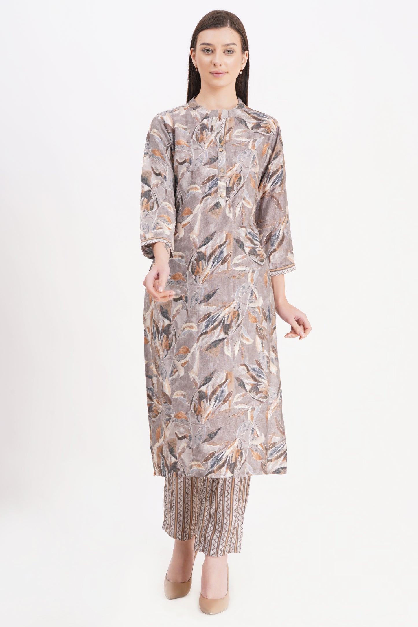 Elegant Grey Printed Kurta Set with Dupatta