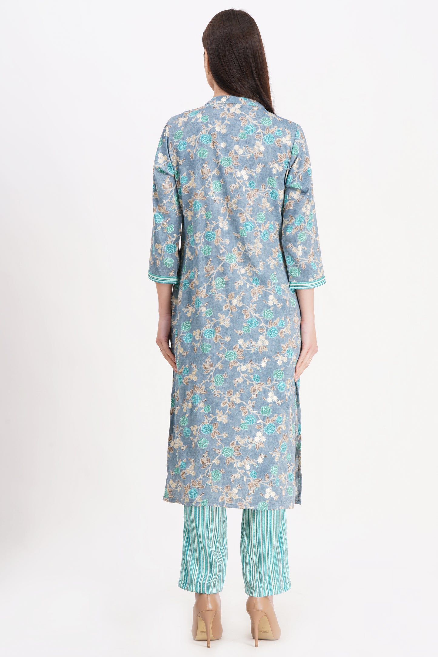 Sky Blue Floral Printed Kurta Set with Dupatta