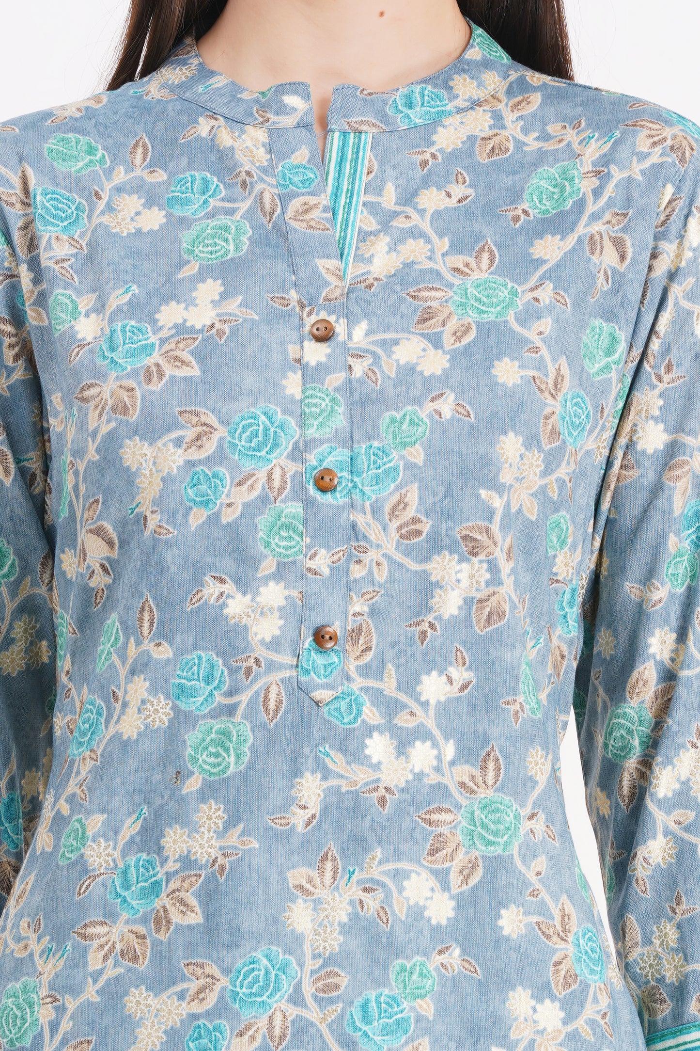 Sky Blue Floral Printed Kurta Set with Dupatta