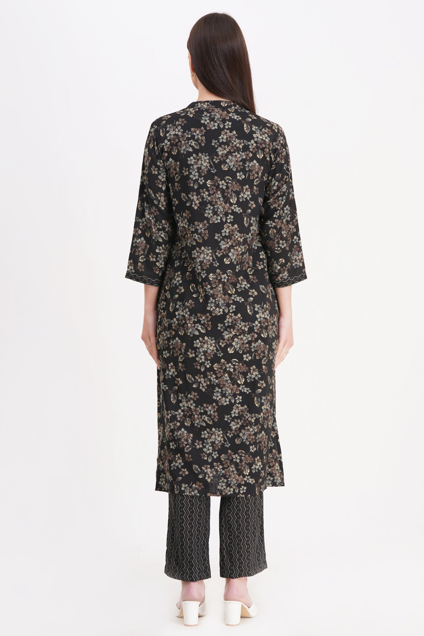 Elegant Black Floral Printed Kurta Set with Dupatta