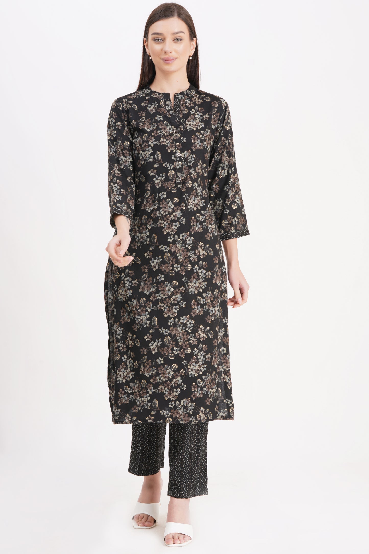 Elegant Black Floral Printed Kurta Set with Dupatta