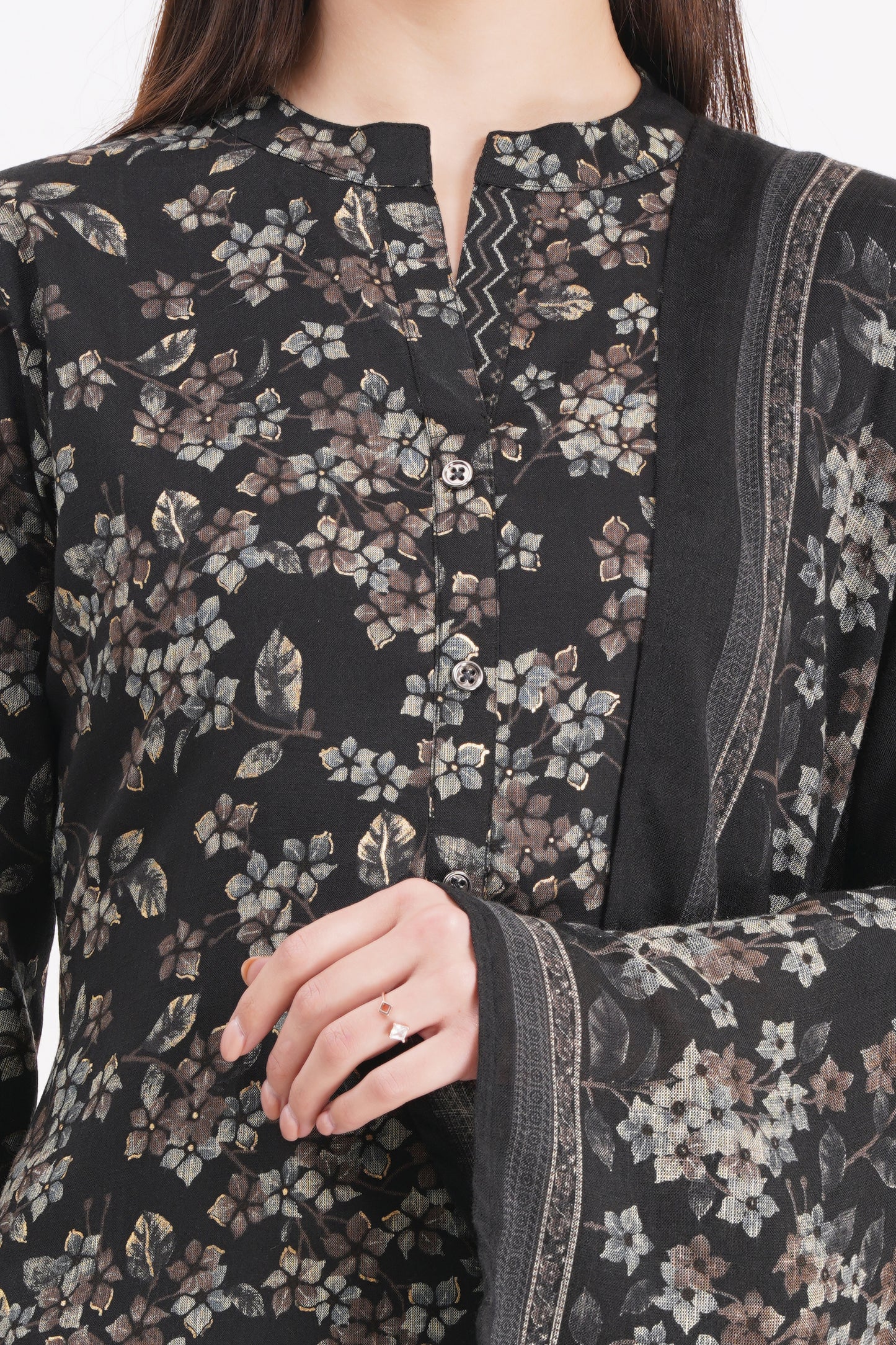 Elegant Black Floral Printed Kurta Set with Dupatta