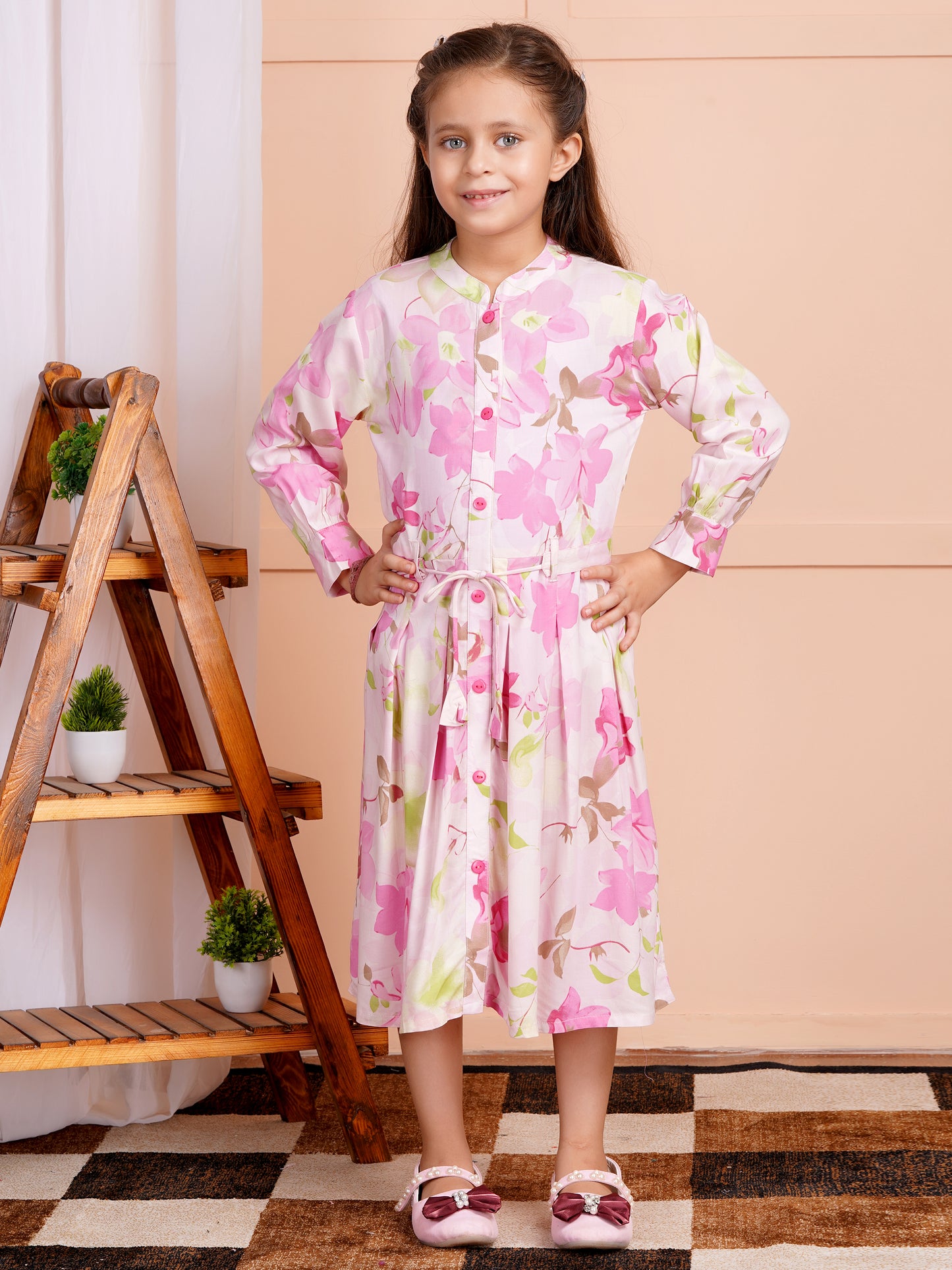 Petal Glow Belted Girl's Dress