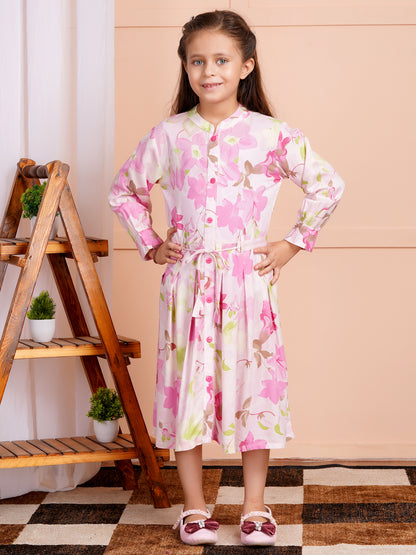 Petal Glow Belted Girl's Dress