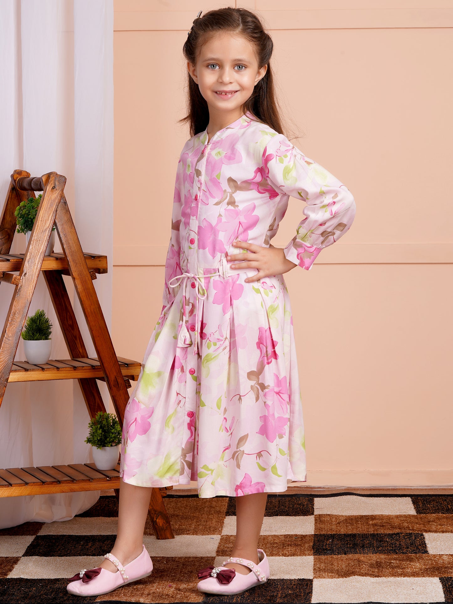 Petal Glow Belted Girl's Dress