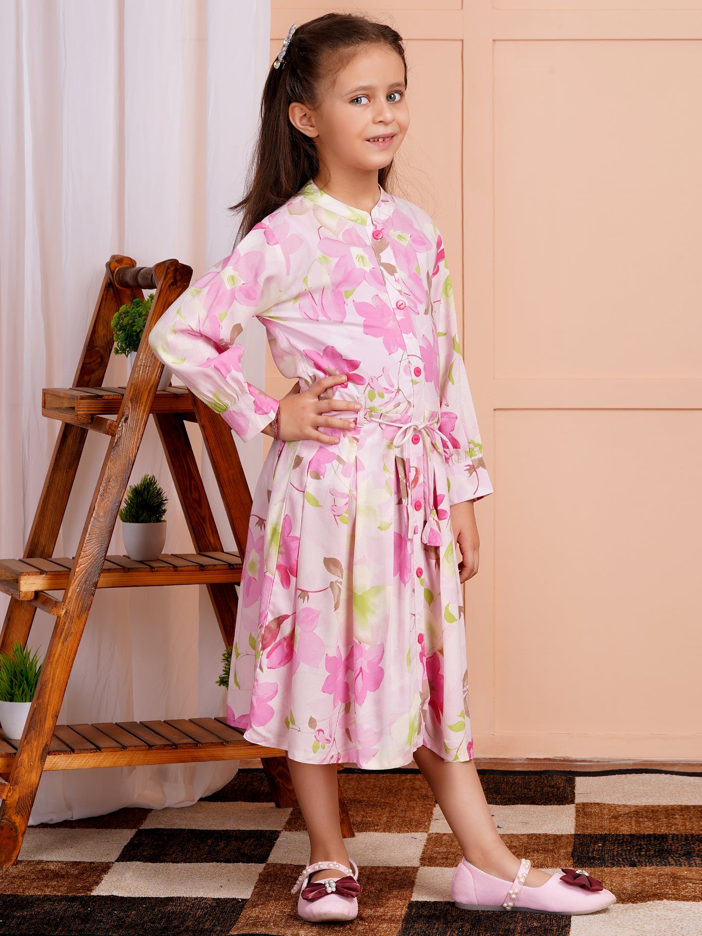 Petal Glow Belted Girl's Dress