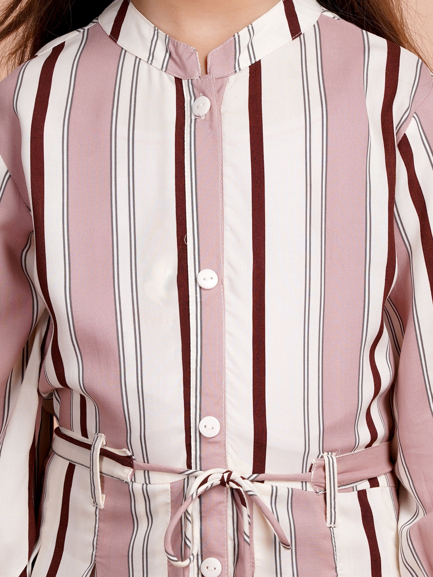 Rosé Stripe Belted Girl's Dress