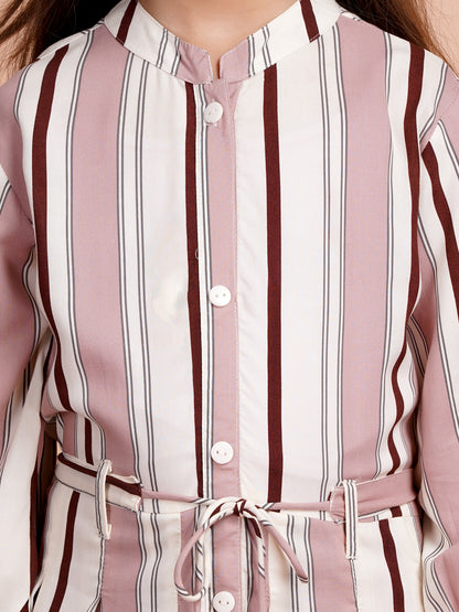 Rosé Stripe Belted Girl's Dress