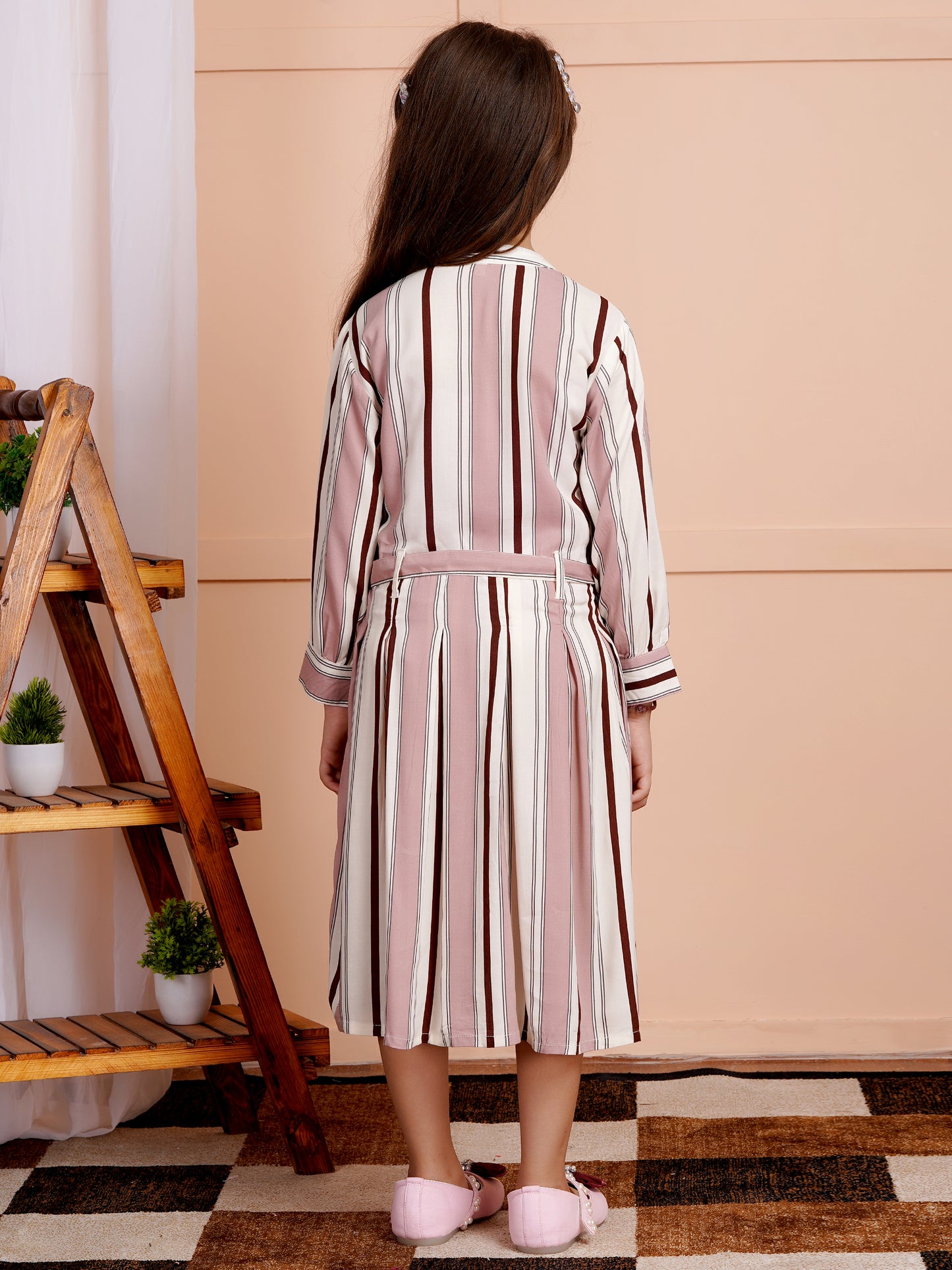 Rosé Stripe Belted Girl's Dress