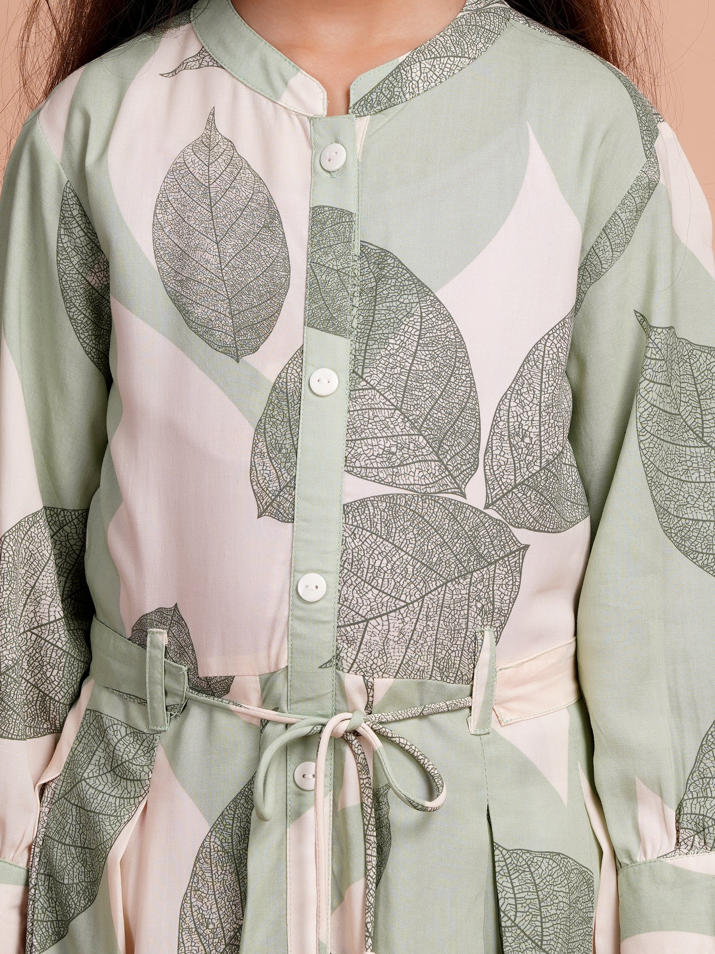 Garden Leaf Belted Girl's Dress