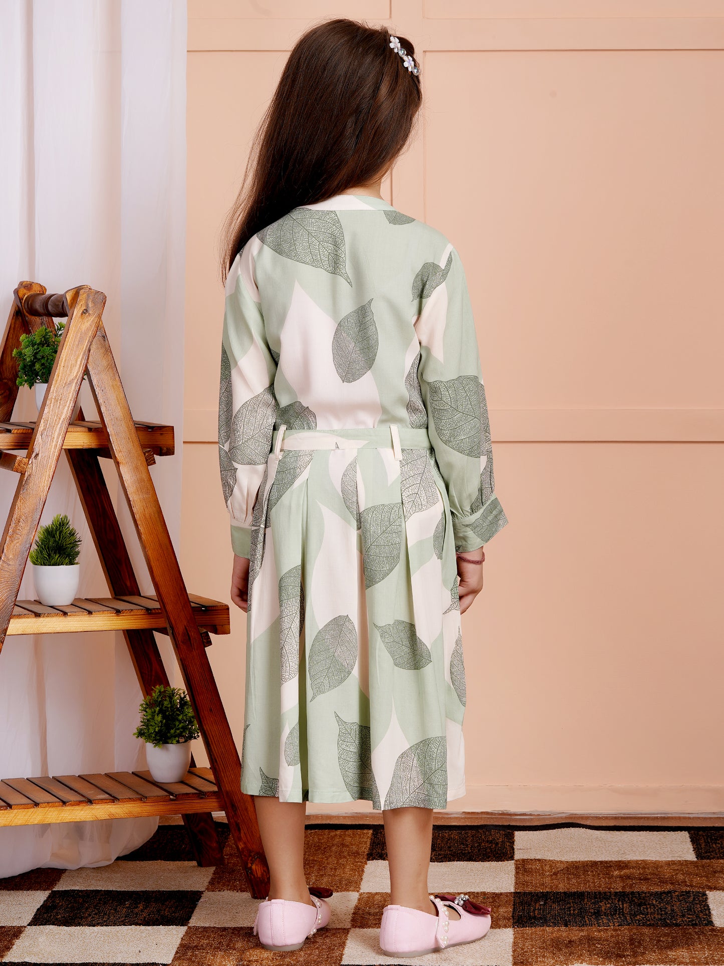 Garden Leaf Belted Girl's Dress