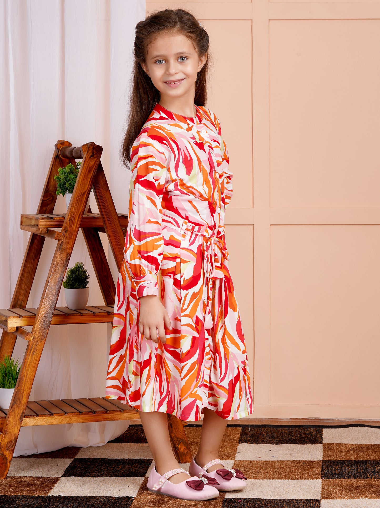 Tropical Blaze Belted Girl's Dress