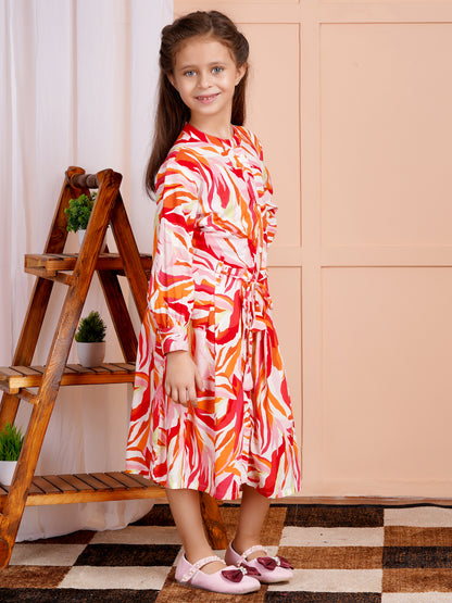 Tropical Blaze Belted Girl's Dress