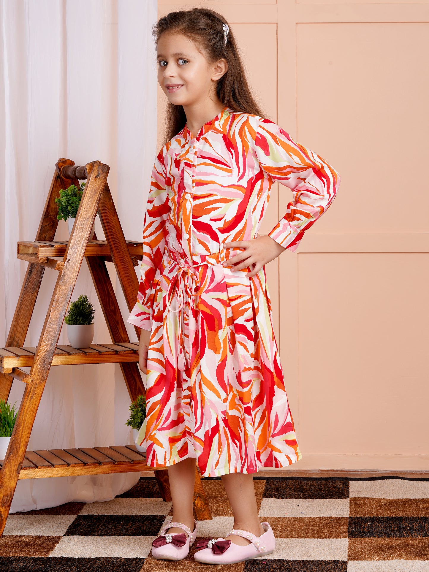 Tropical Blaze Belted Girl's Dress