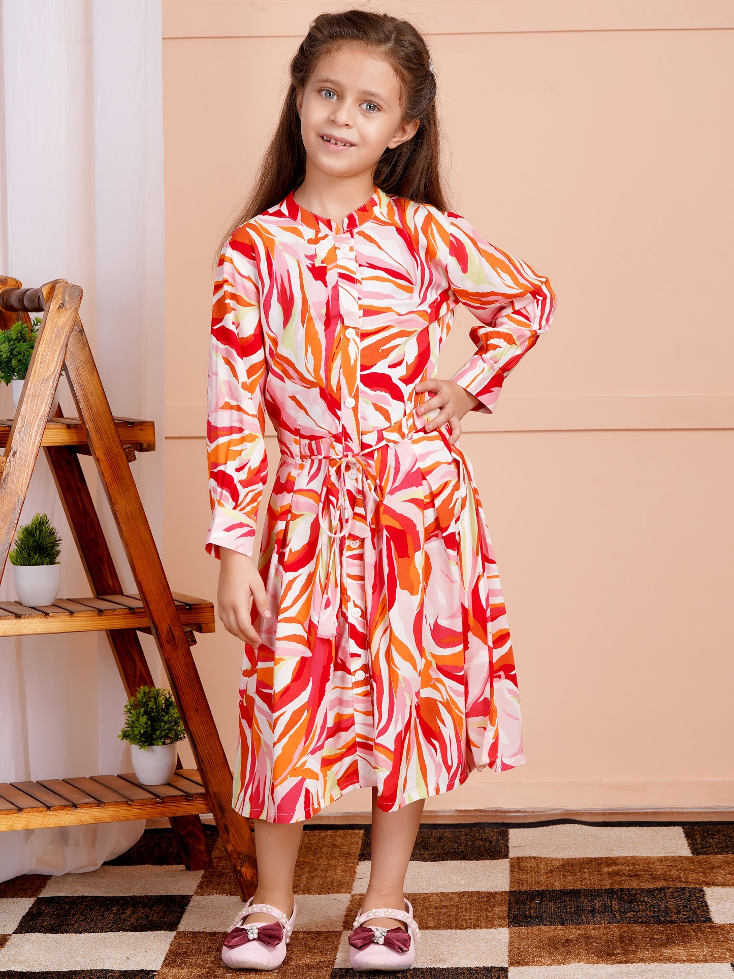 Tropical Blaze Belted Girl's Dress