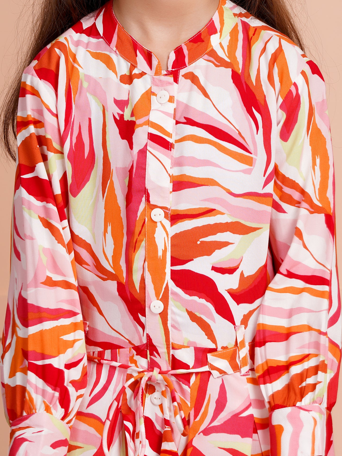 Tropical Blaze Belted Girl's Dress