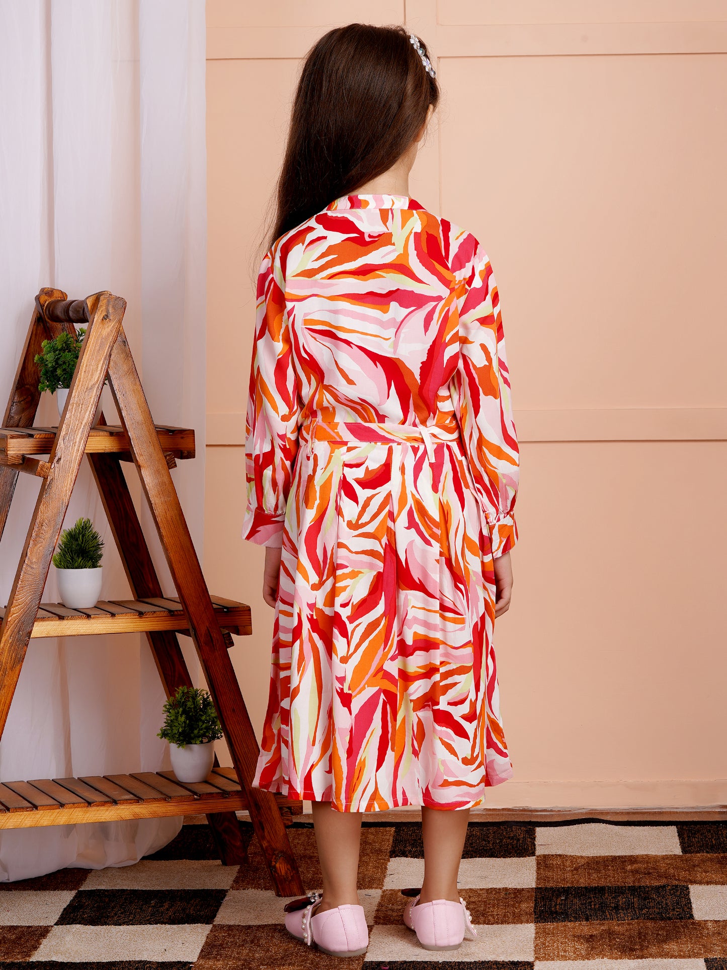 Tropical Blaze Belted Girl's Dress