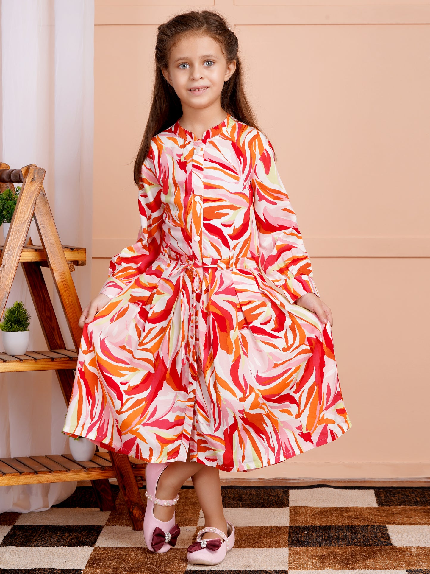 Tropical Blaze Belted Girl's Dress