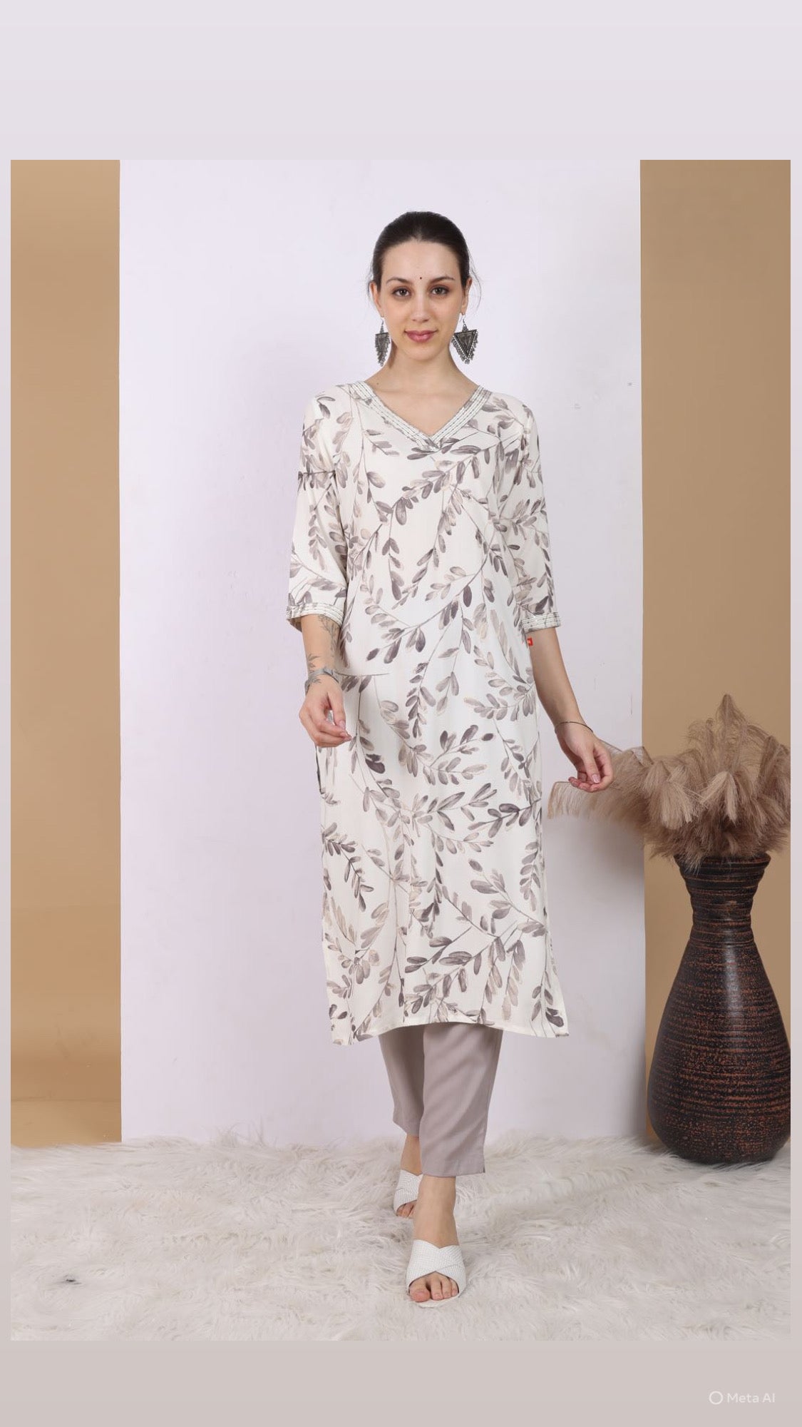 Grey Grace Leafy Pant Set with Dupatta