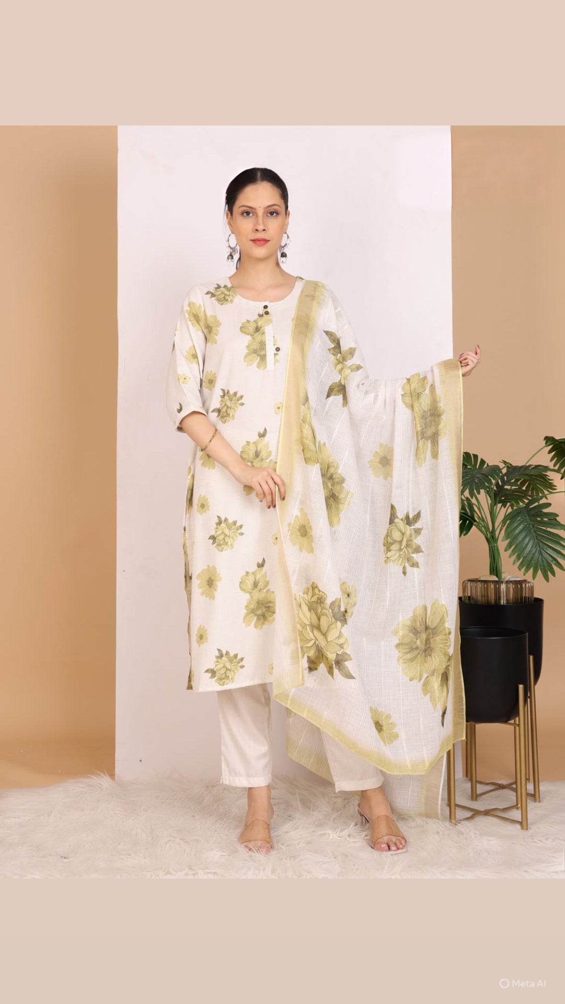 Green Floral Grace Pant Set with Dupatta
