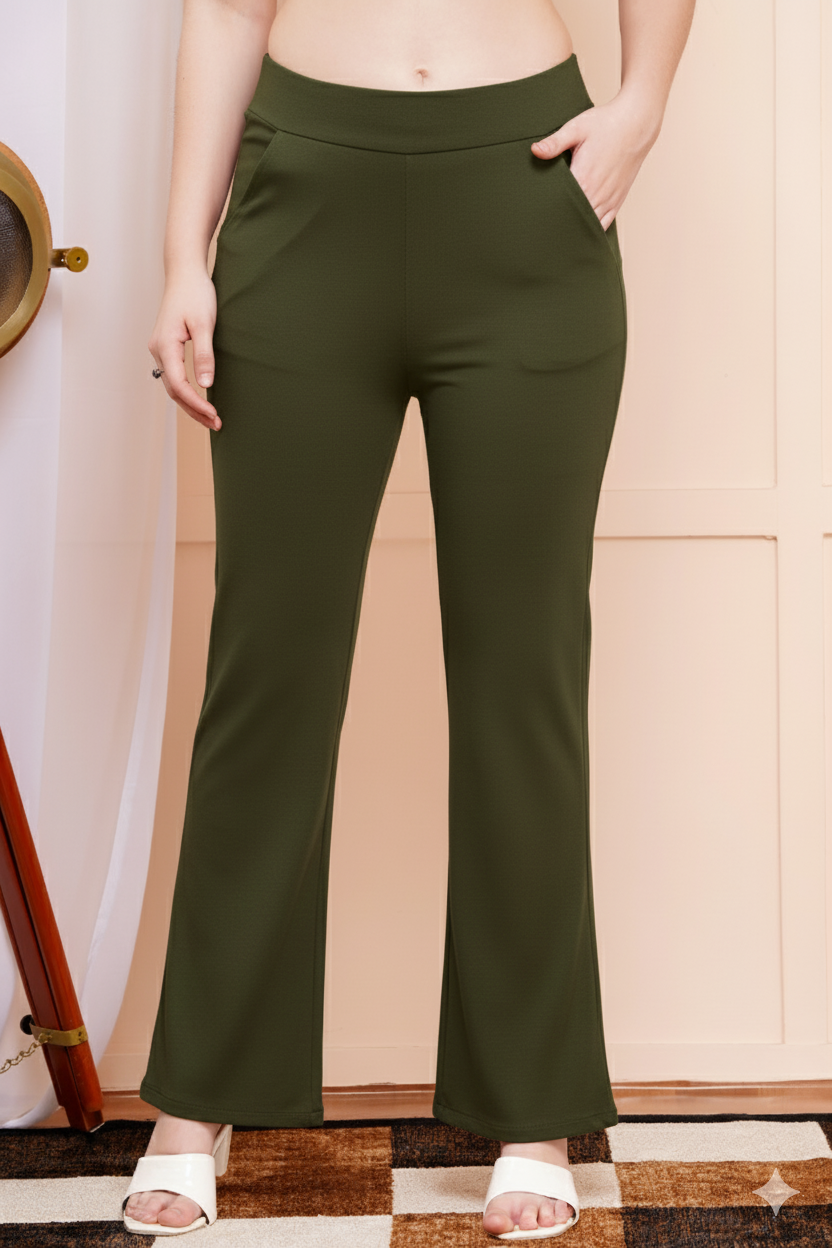Classic Dark Olive Green Bell-Bottom Pants