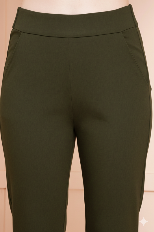Classic Dark Olive Green Bell-Bottom Pants