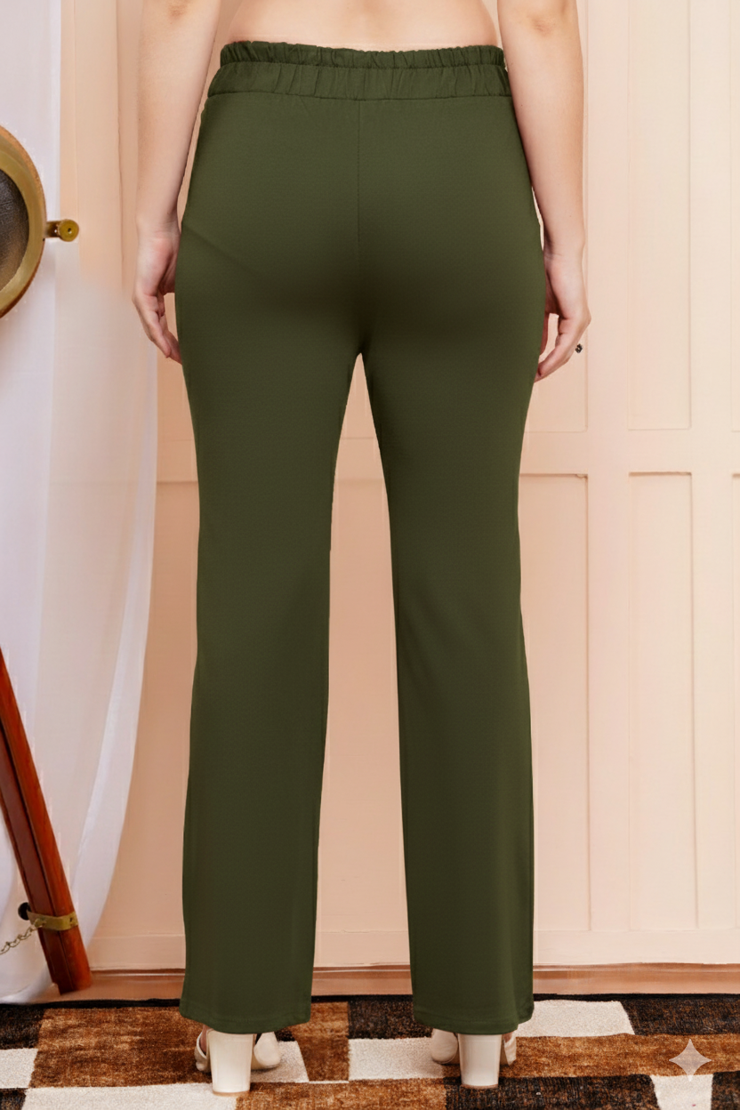 Classic Dark Olive Green Bell-Bottom Pants
