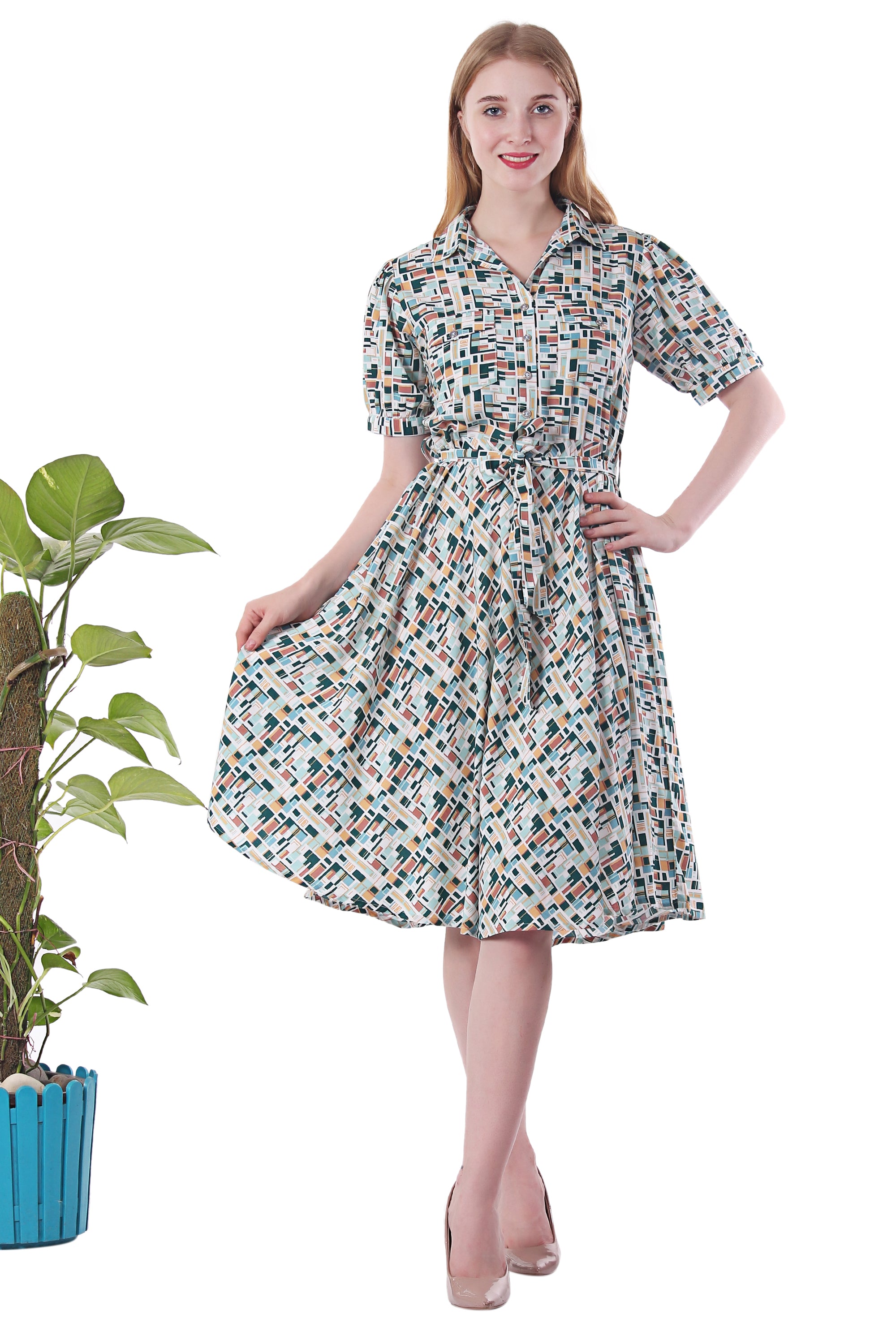 Teal Abstract Wrap-on Dress