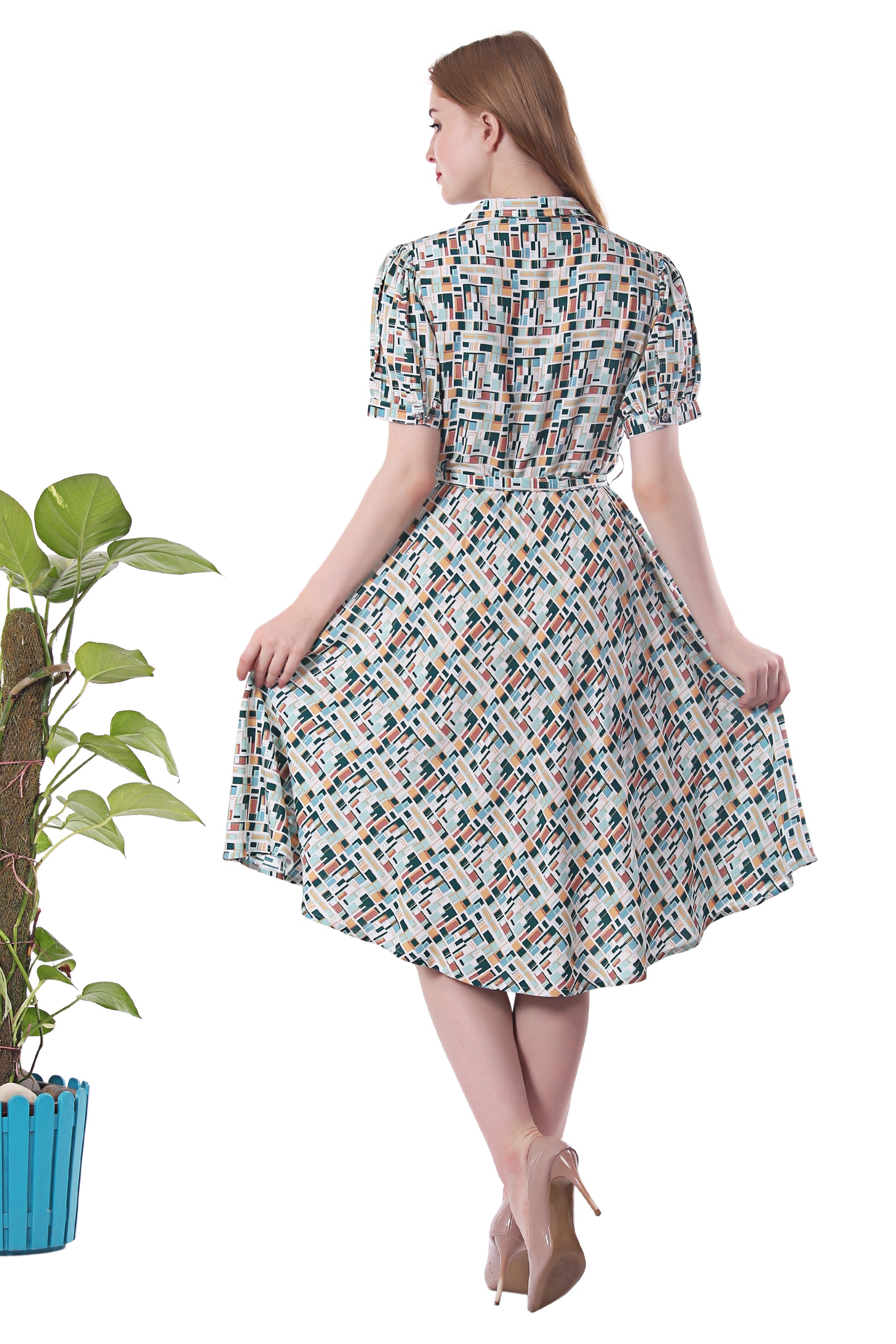 Teal Abstract Wrap-on Dress