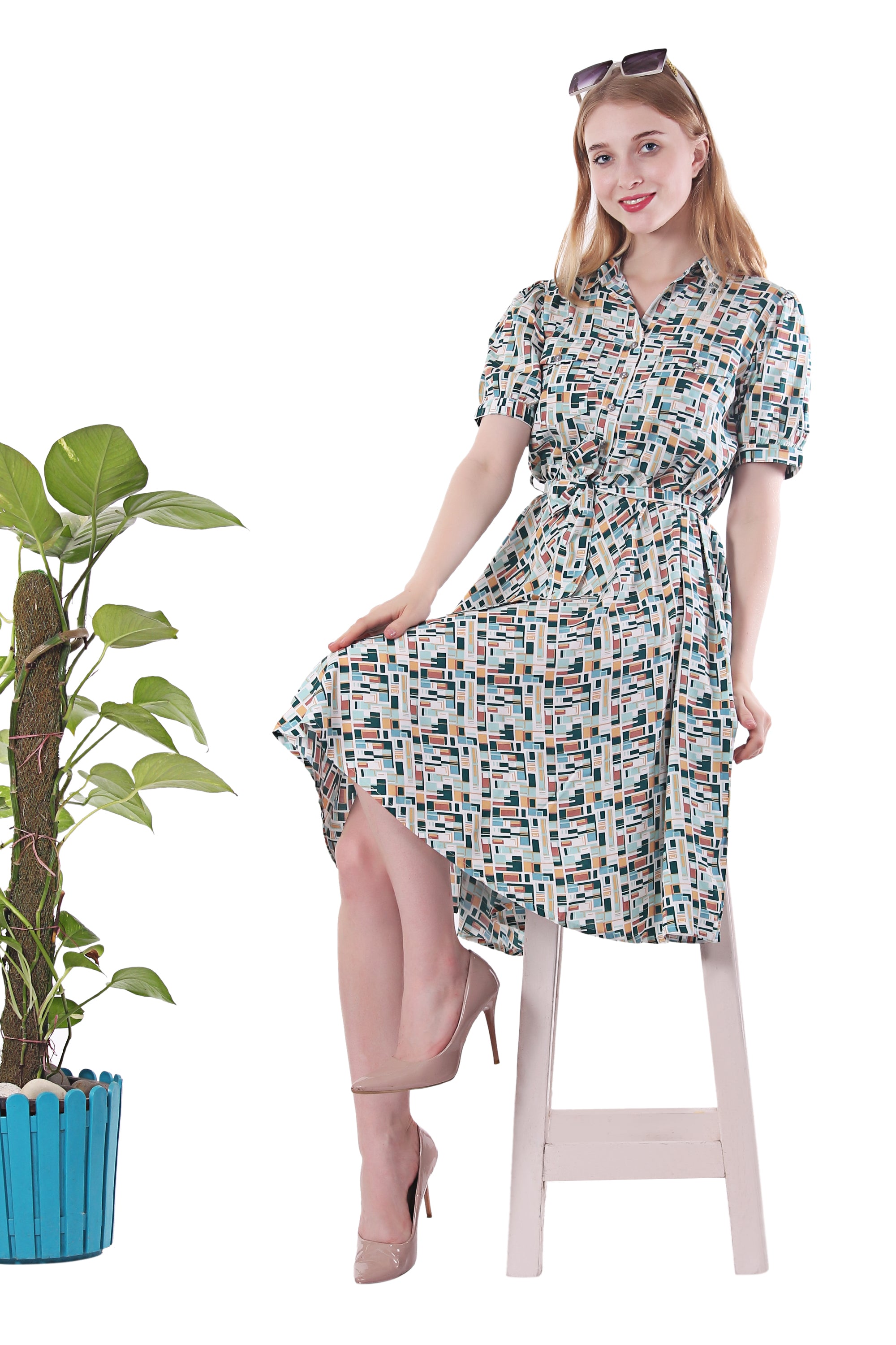 Teal Abstract Wrap-on Dress