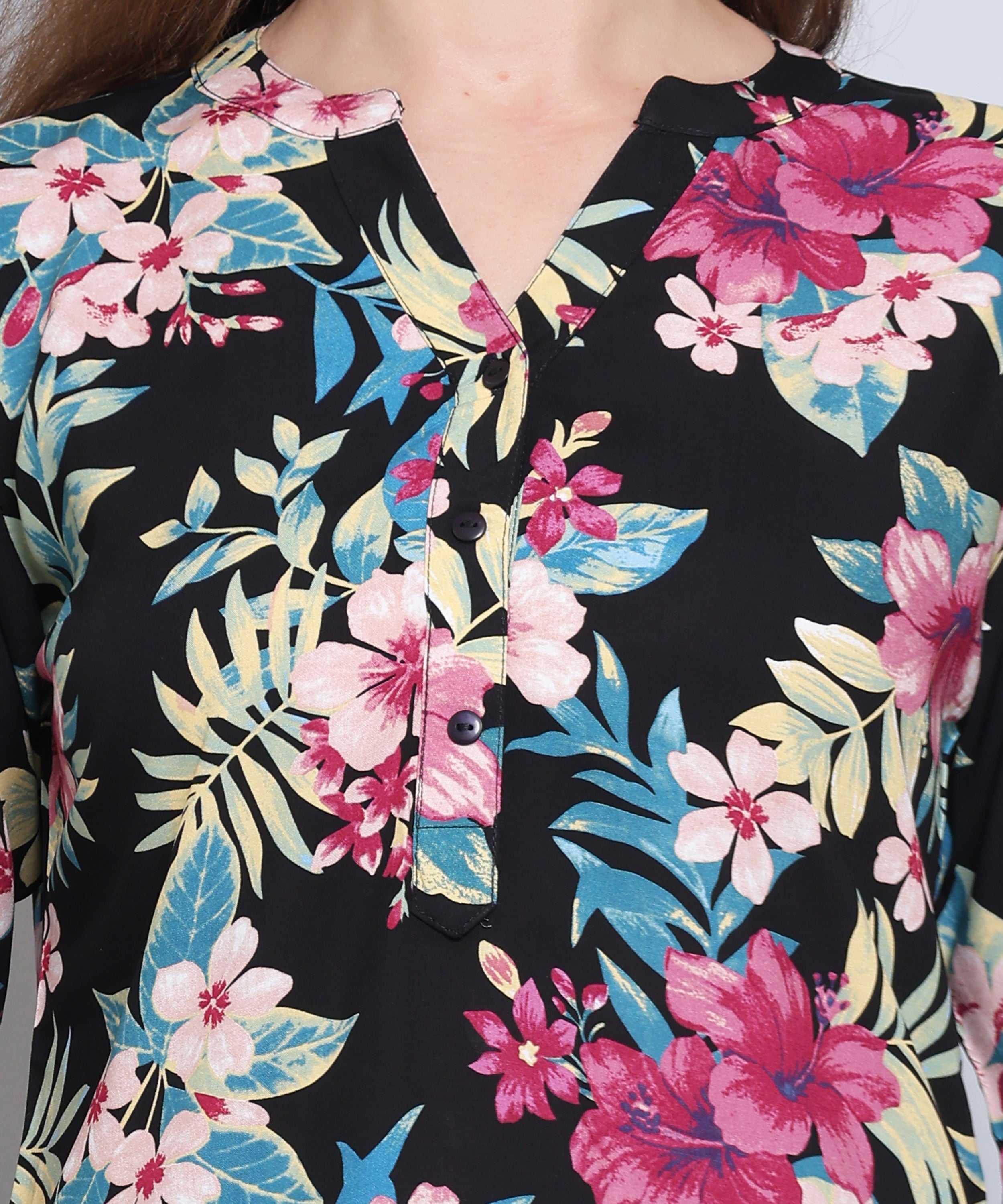 Black with Vibrant Tropical Flower Top