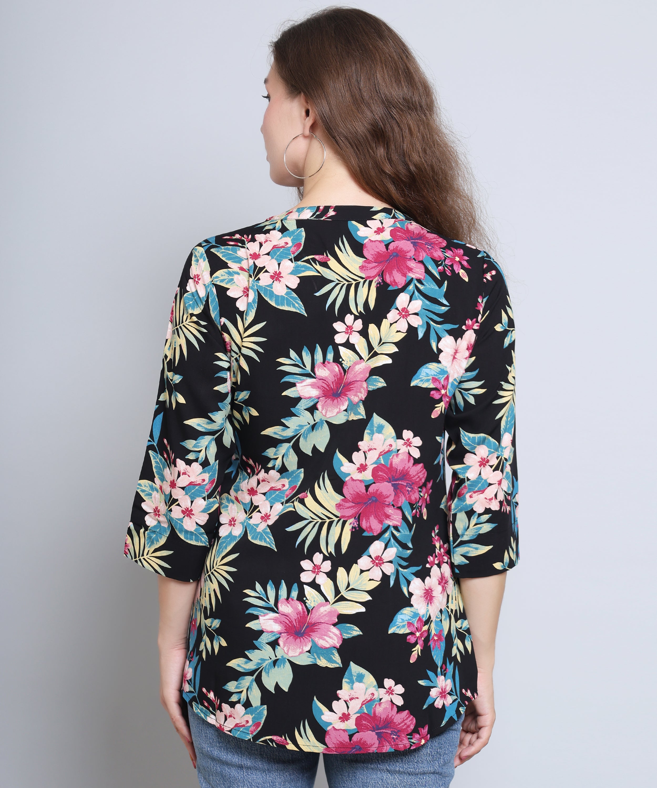 Black with Vibrant Tropical Flower Top