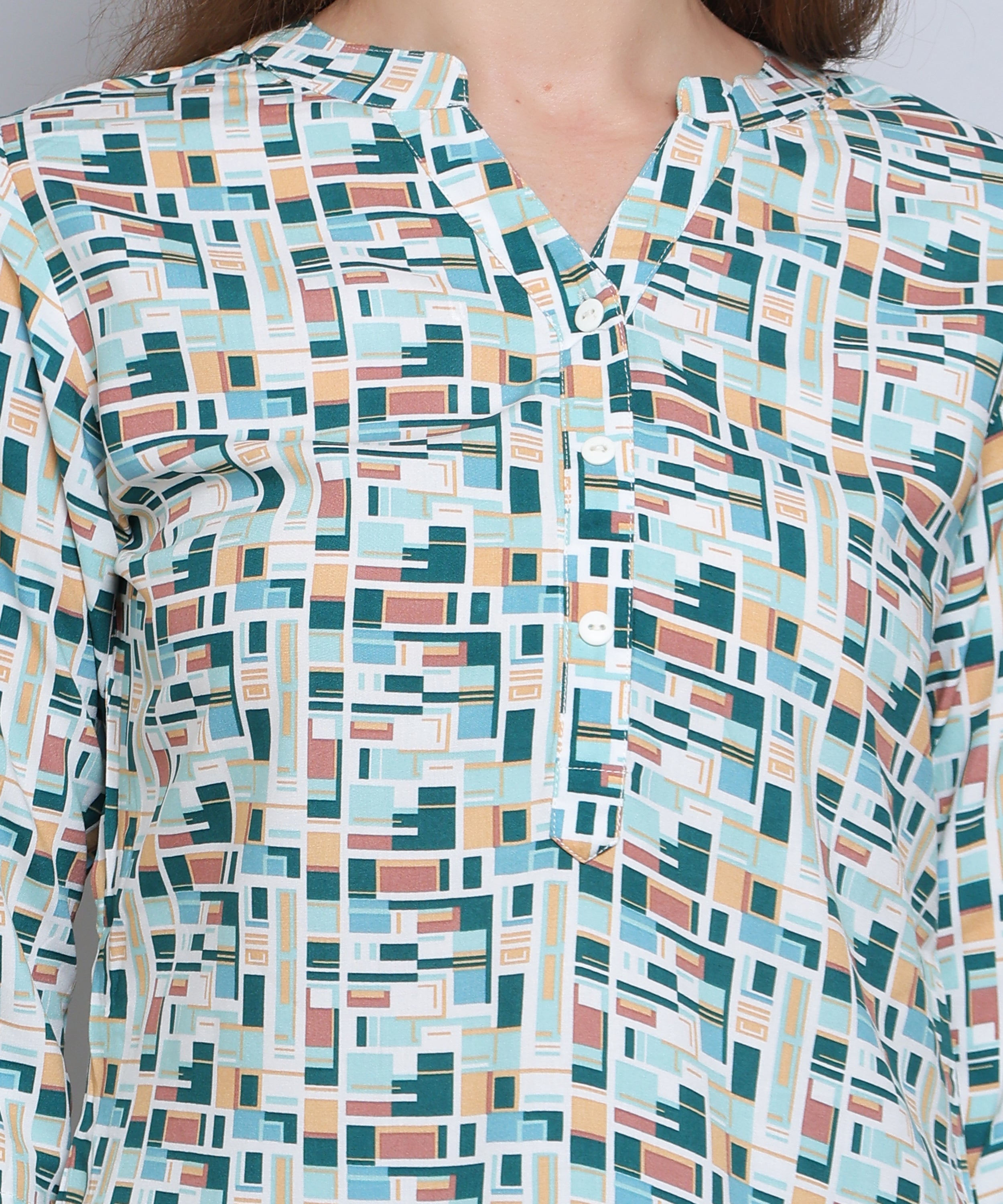 Women's Casual Printed Mandarin Collar Tunic
