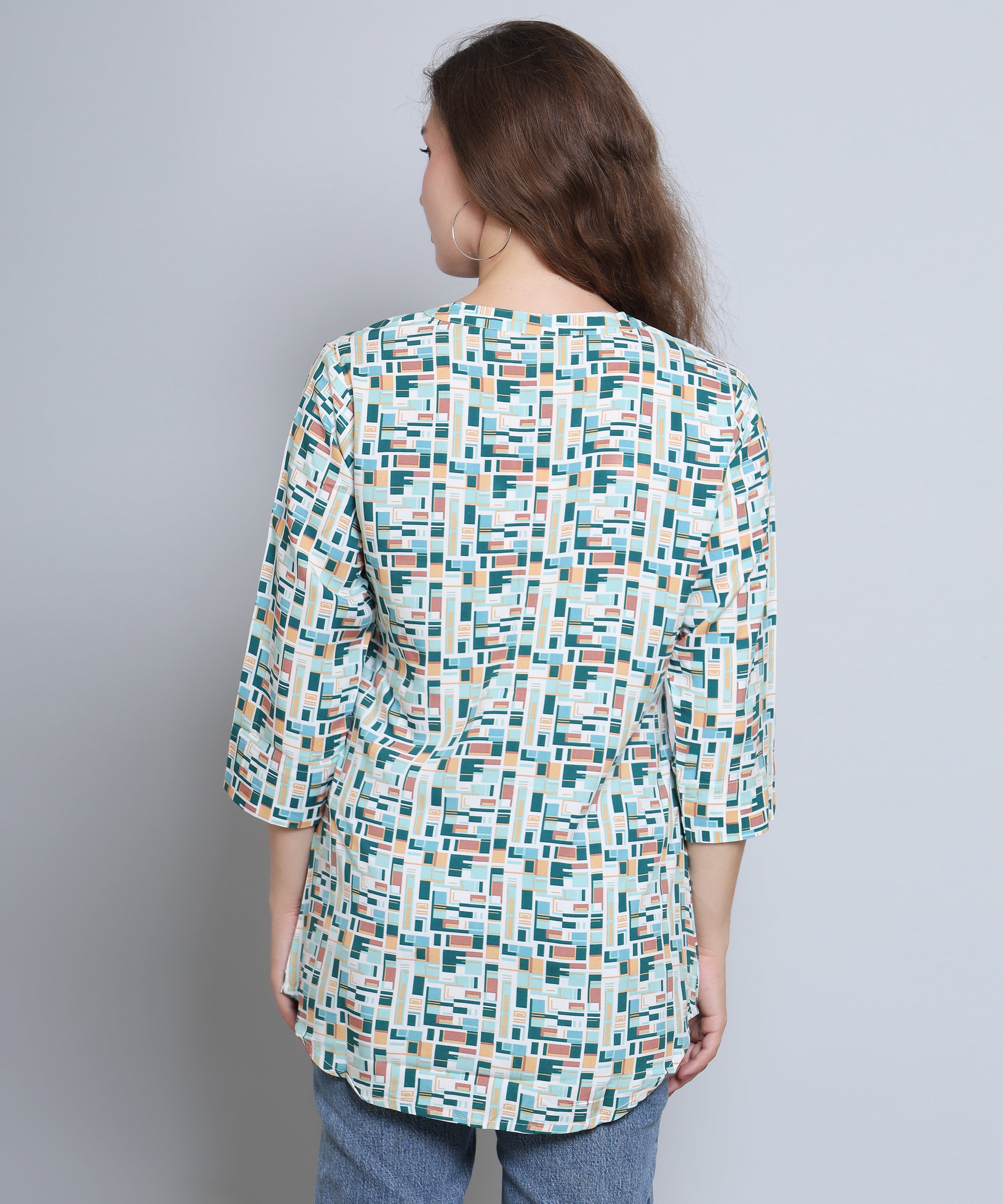Women's Casual Printed Mandarin Collar Tunic