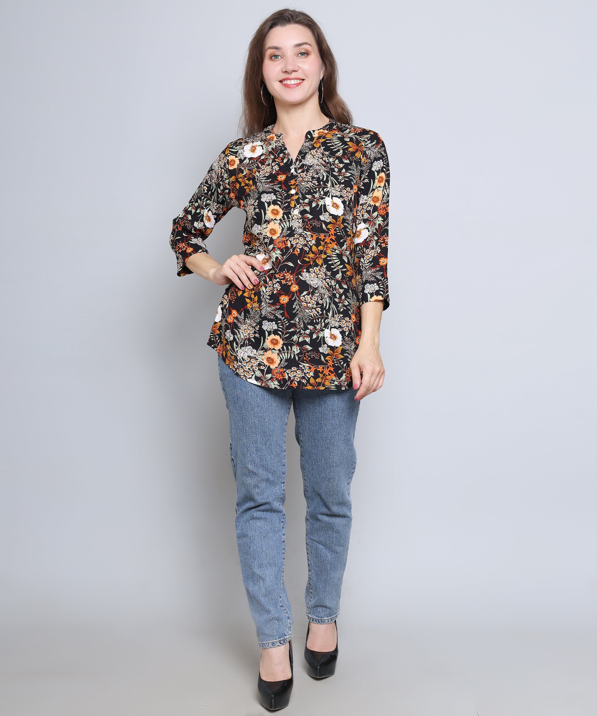 Black Multi-Color Floral Blouse