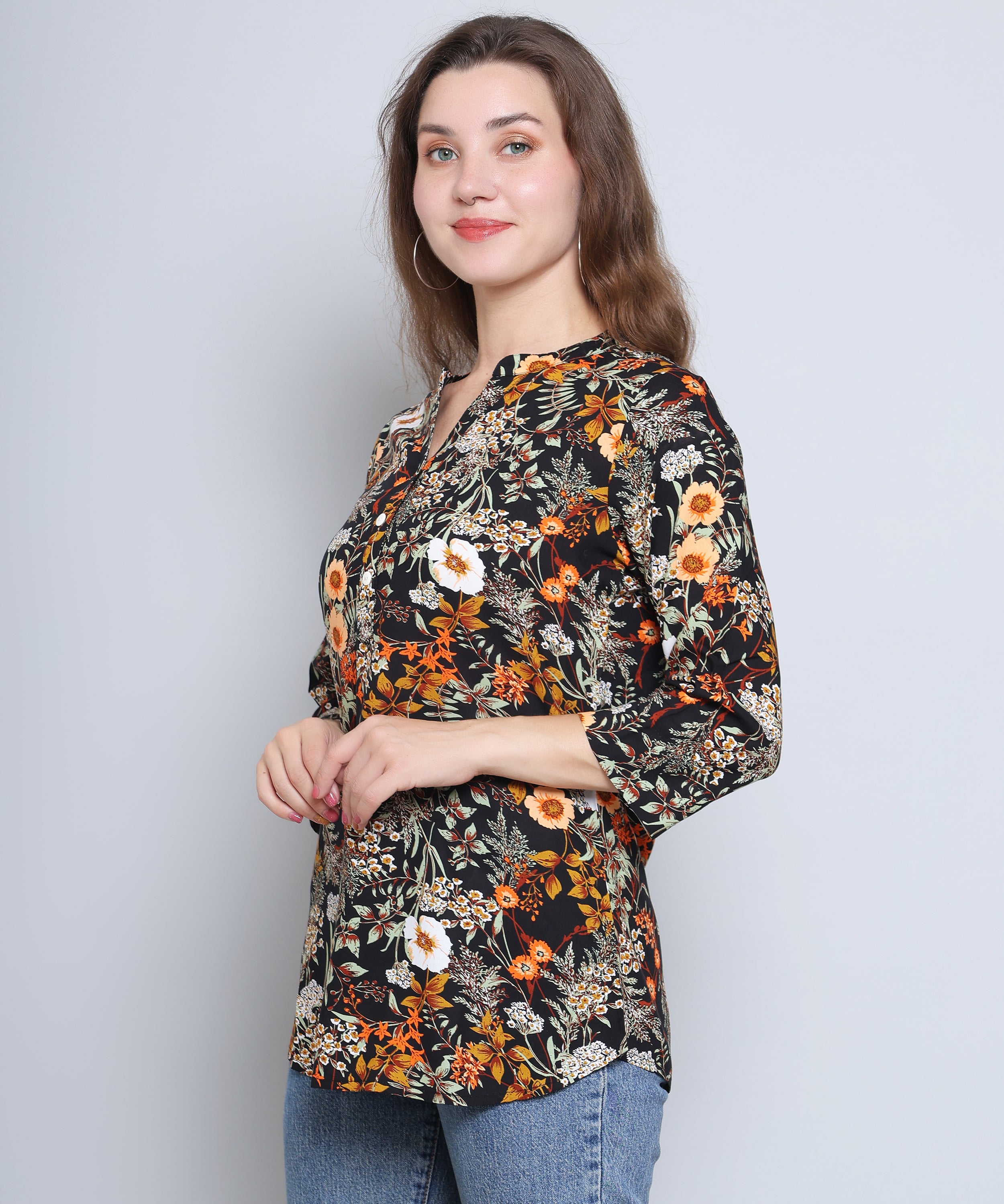 Black Multi-Color Floral Blouse