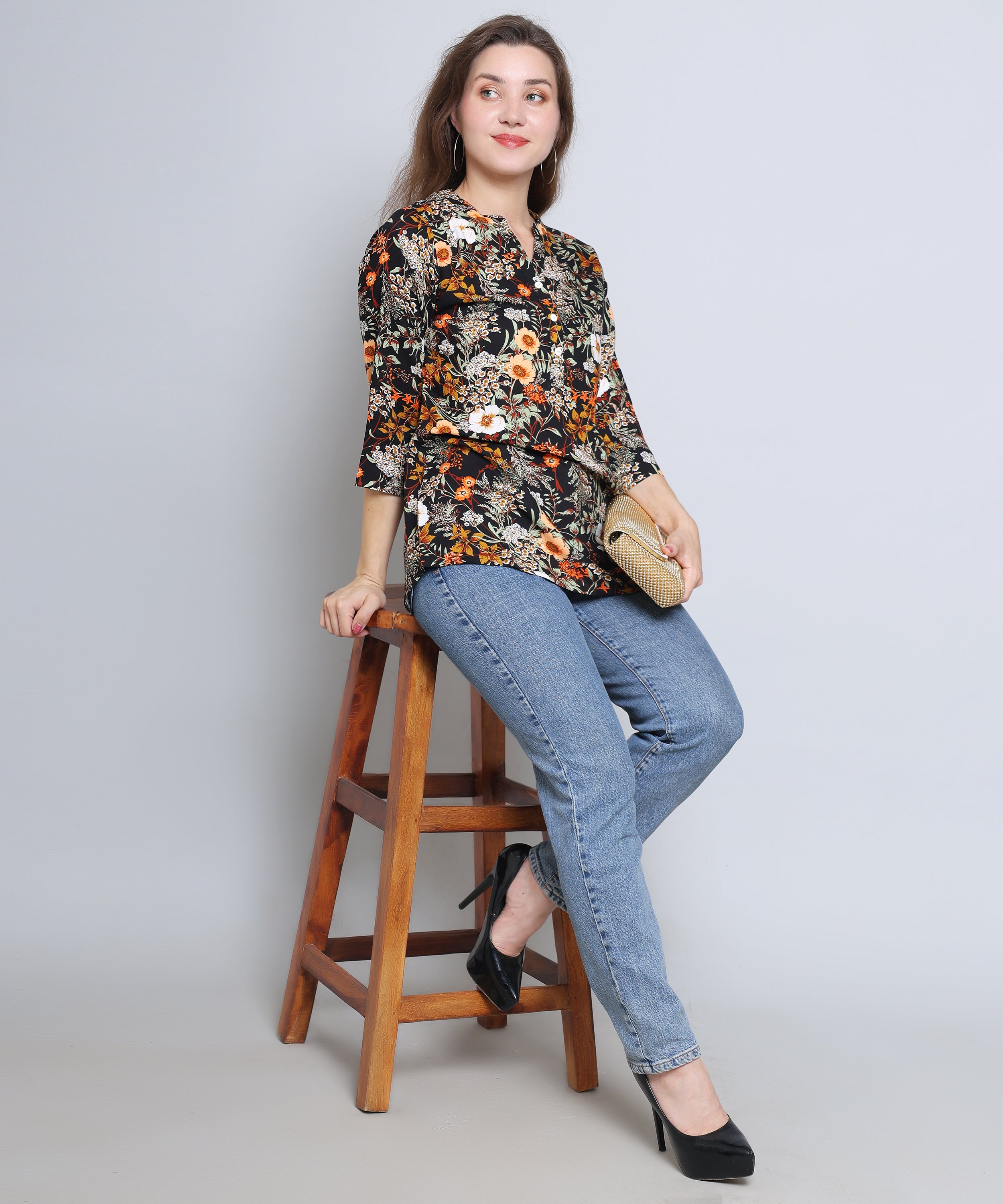 Black Multi-Color Floral Blouse