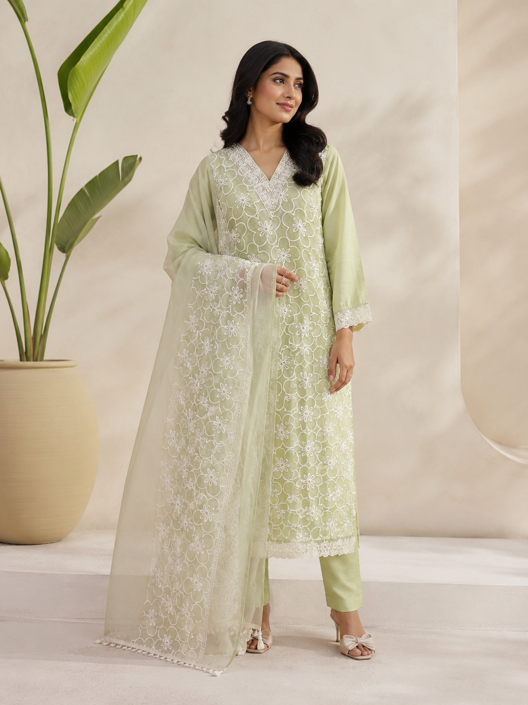 Celeste Flora Embroidered Pant Set with Dupatta