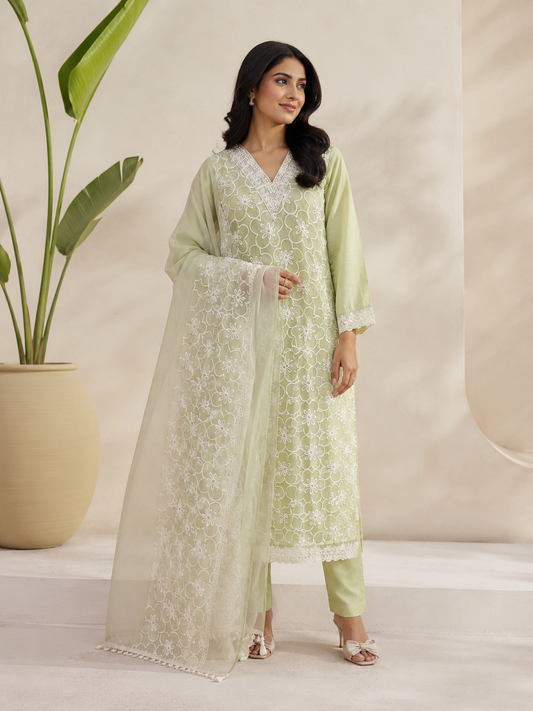 Celeste Flora Embroidered Pant Set with Dupatta
