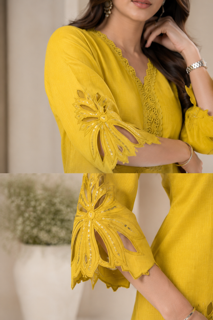 Mustard Cutwork Fancy Co-ord Set