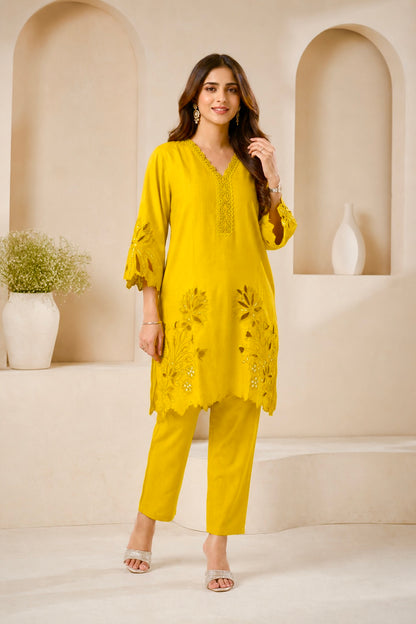 Mustard Cutwork Fancy Co-ord Set