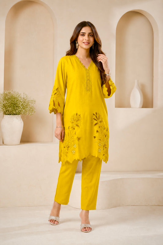Mustard Cutwork Fancy Co-ord Set