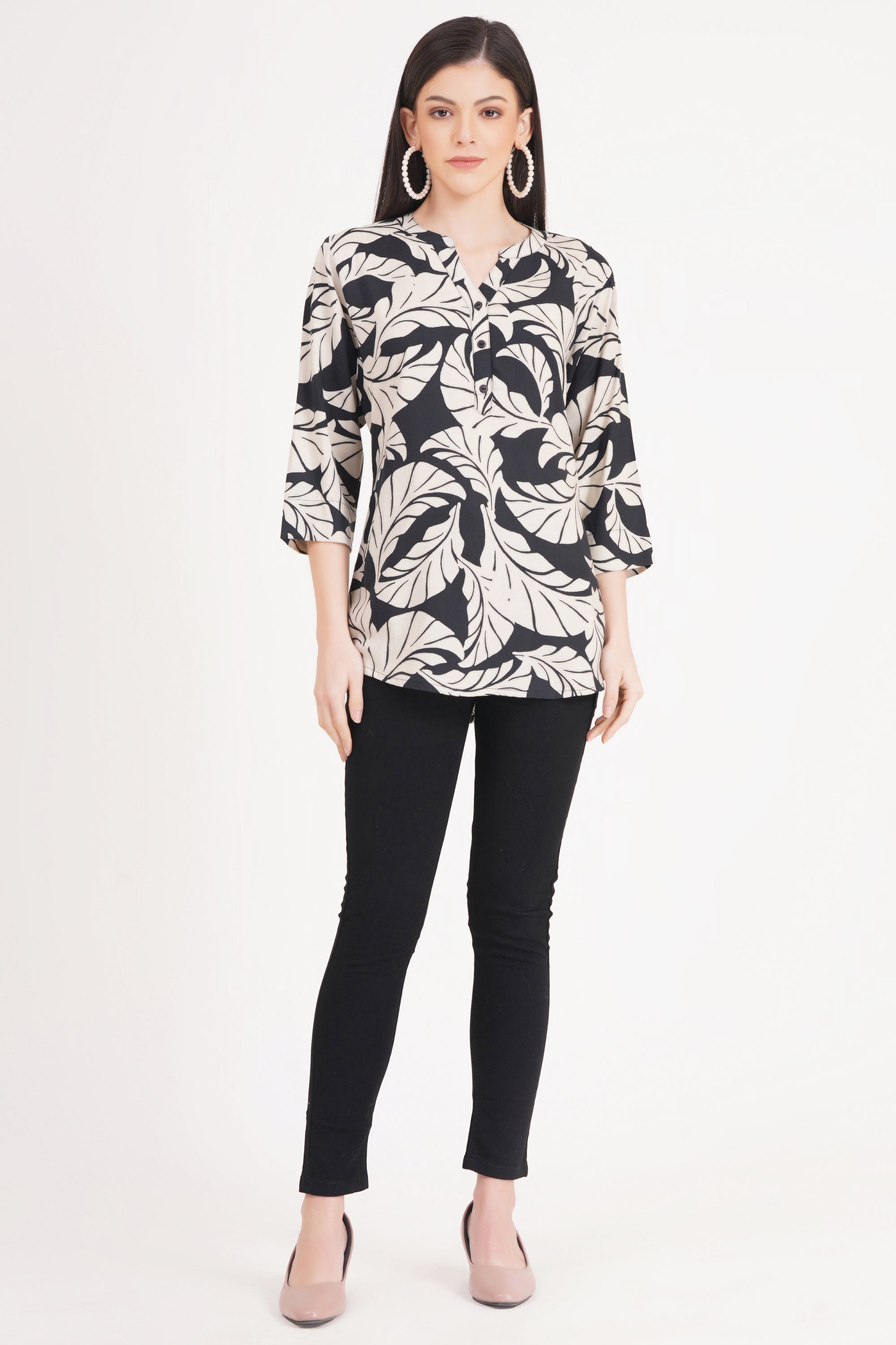 Women's Stylish Foliage Print Tunic