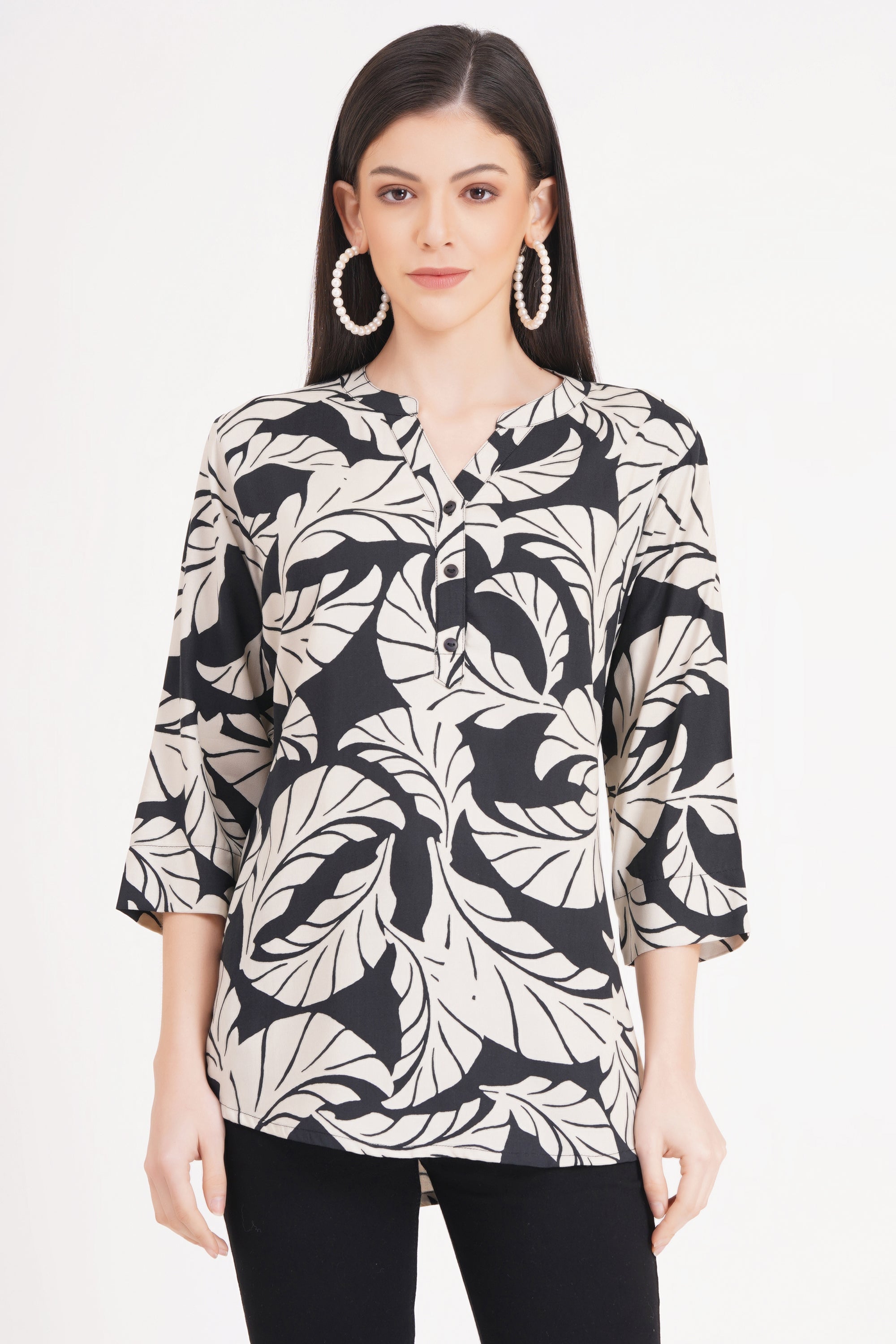 Women's Stylish Foliage Print Tunic